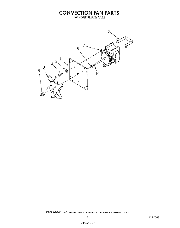 CONVECTION FAN Diagram and Parts List for KEBS277SWH2  KitchenAid Wall Oven