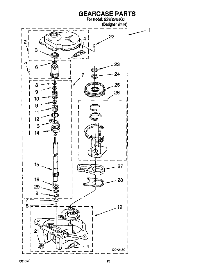 GEARCASE Diagram and Parts List for GSW9545JQ0  Whirlpool Washer