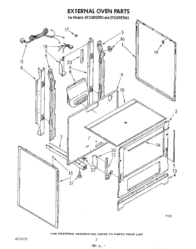 EXTERNAL OVEN Diagram and Parts List for SF330PERW3  Whirlpool Range