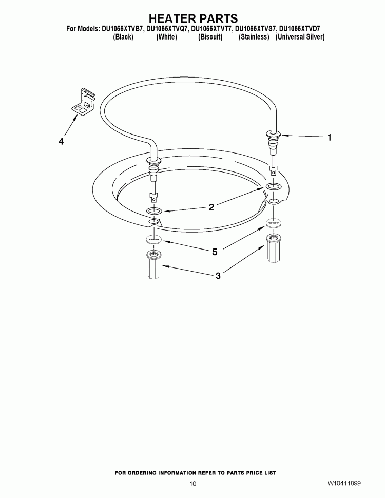 HEATER PARTS Diagram and Parts List for DU1055XTVB7  Whirlpool Dishwasher