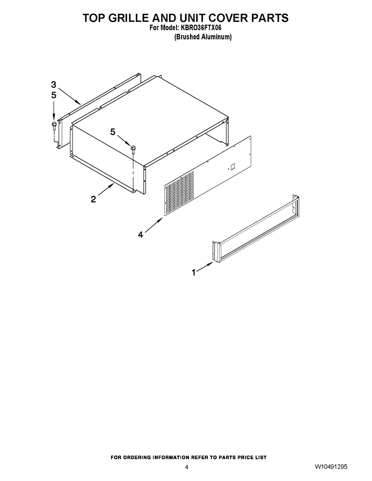 TOP GRILLE AND UNIT COVER PARTS Diagram and Parts List for KBRO36FTX06  KitchenAid Refrigerator