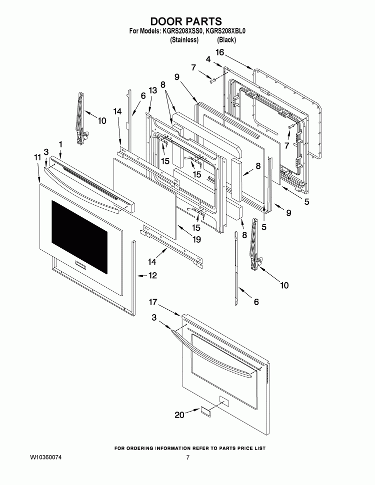 DOOR PARTS Diagram and Parts List for KGRS208XBL0  KitchenAid Range