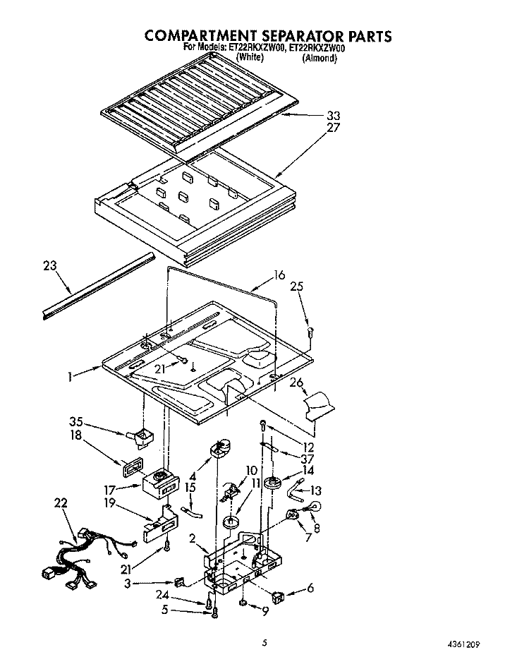 COMPARTMENT SEPARATOR Diagram and Parts List for ET22RKXZW00  Whirlpool Refrigerator