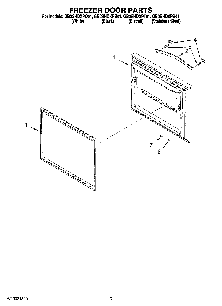 FREEZER DOOR PARTS Diagram and Parts List for GB2SHDXPQ01  Whirlpool Refrigerator