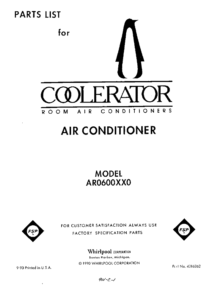 FRONT COVE Diagram and Parts List for AR0600XX0  Whirlpool Air Conditioner
