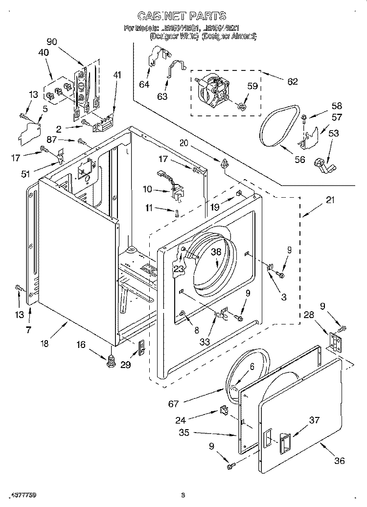 SECTION Diagram and Parts List for LER5644EQ1  Whirlpool Dryer