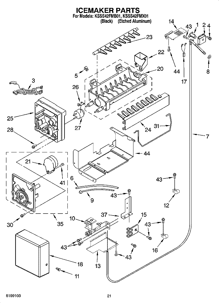ICEMAKER PARTS Diagram and Parts List for KSSS42FMX01  KitchenAid Refrigerator