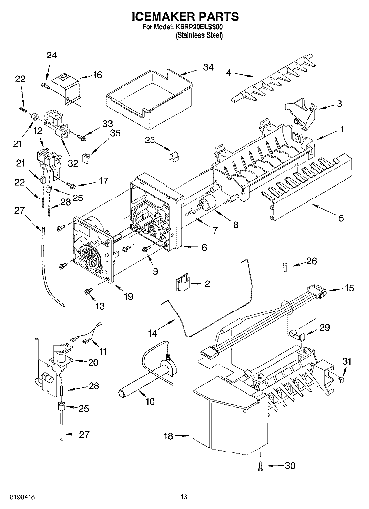 ICEMAKER PARTS Diagram and Parts List for KBRP20ELSS00  KitchenAid Refrigerator