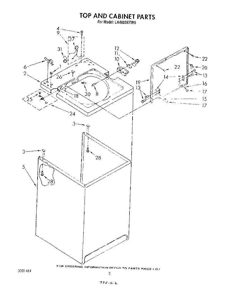 TOP AND CABINET , LITERATURE AND OPTIONAL Diagram and Parts List for LA4800XTM0  Whirlpool Washer