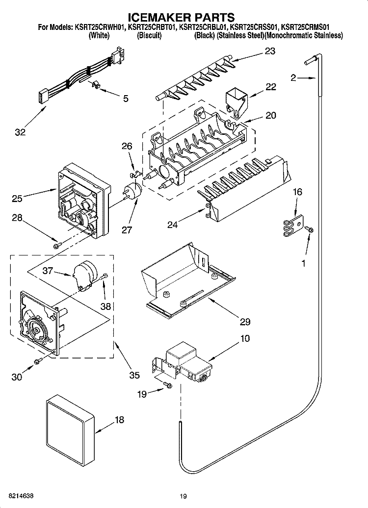 ICEMAKER PARTS, OPTIONAL PARTS Diagram and Parts List for KSRT25CRMS01  KitchenAid Refrigerator