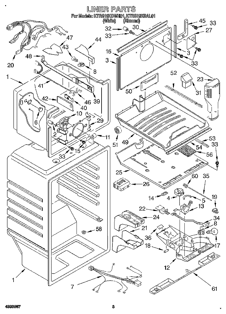 LINER Diagram and Parts List for KTRS19KDAL01  KitchenAid Refrigerator