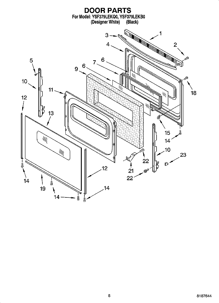 DOOR PARTS, MISCELLANEOUS PARTS Diagram and Parts List for YSF379LEKB0  Whirlpool Range