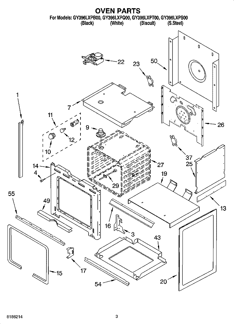 OVEN PARTS Diagram and Parts List for GY396LXPS00  Whirlpool Range