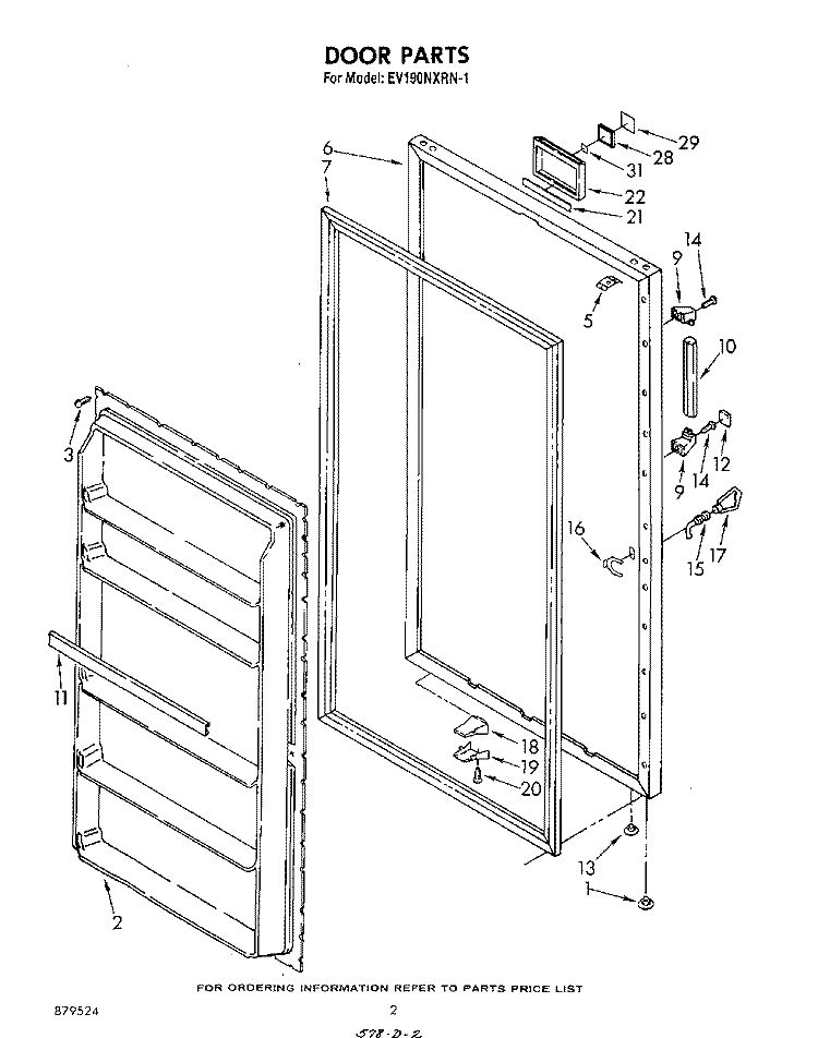 DOOR , LIT/OPTIONAL Diagram and Parts List for EV190NXRW1  Whirlpool Freezer