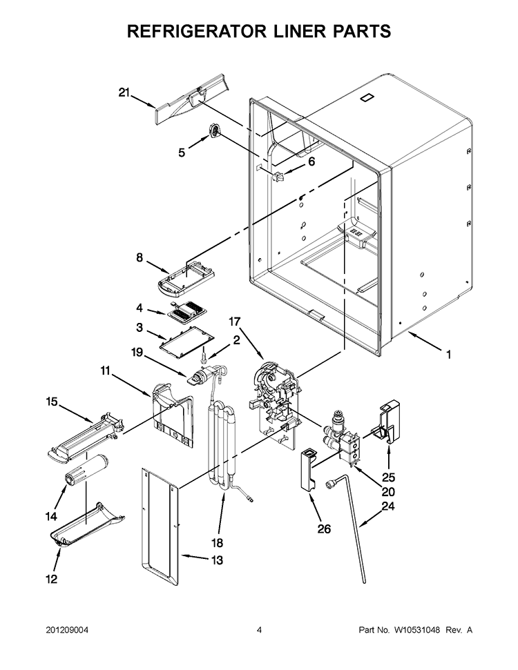 REFRIGERATOR LINER PARTS Diagram and Parts List for GZ25FSRXYY4  Whirlpool Refrigerator