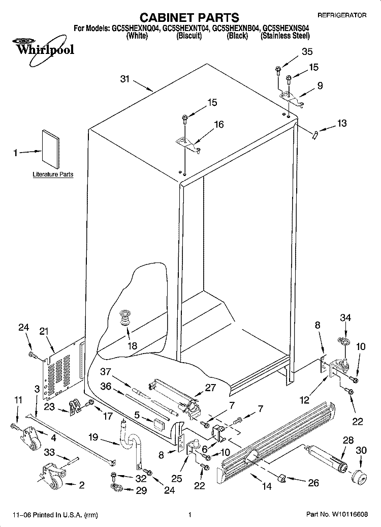 CABINET PARTS Diagram and Parts List for GC5SHEXNT04  Whirlpool Refrigerator
