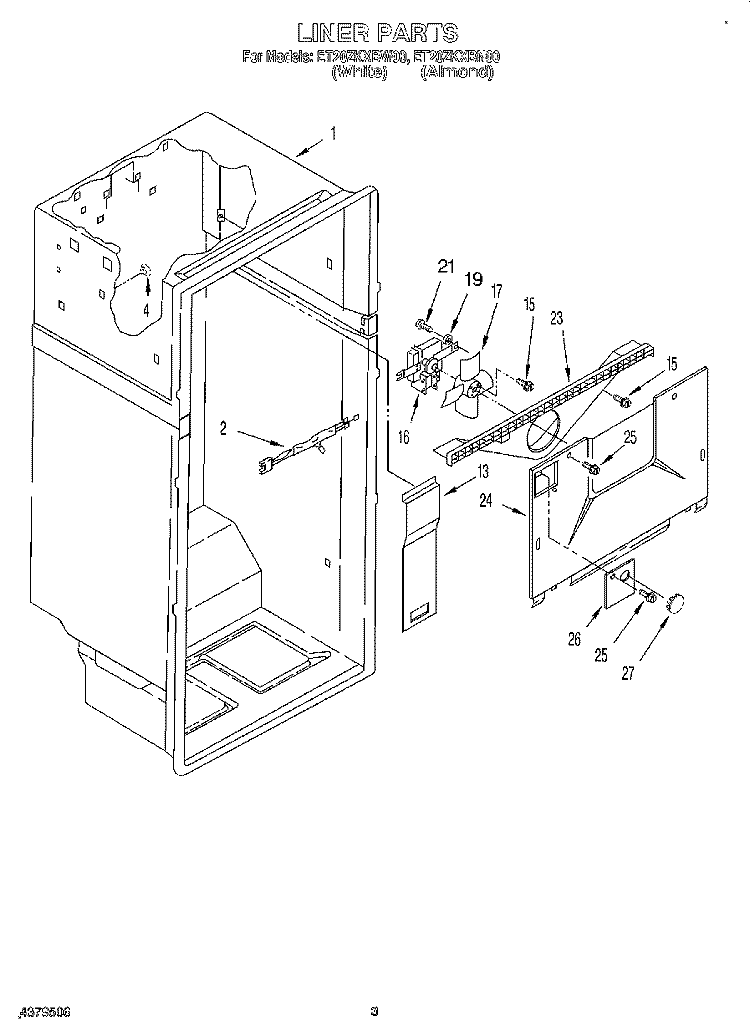 LINER Diagram and Parts List for ET20ZKXBN00  Whirlpool Refrigerator