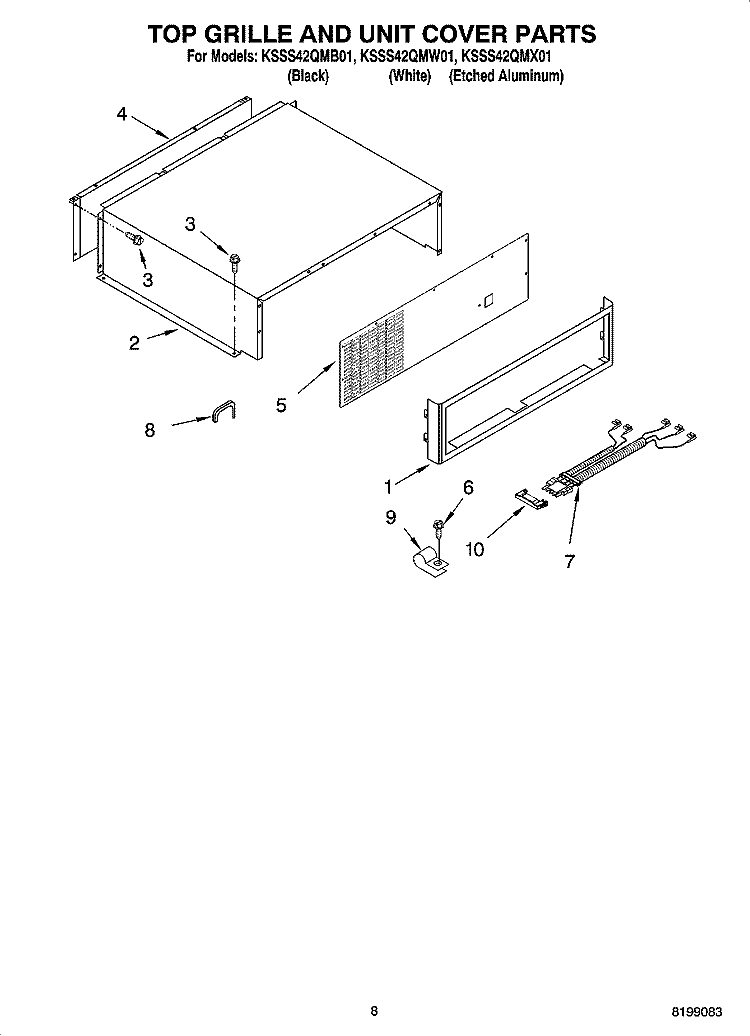 TOP GRILLE AND UNIT COVER PARTS Diagram and Parts List for KSSS42QMX01  KitchenAid Refrigerator