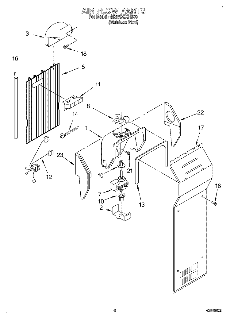 AIR FLOW Diagram and Parts List for GD25DCXHS00  Whirlpool Refrigerator