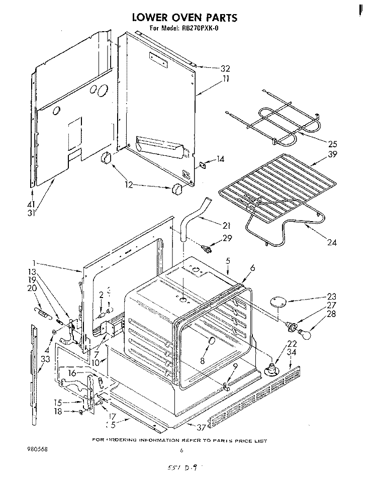 LOWER OVEN Diagram and Parts List for RB270PXK0  Whirlpool Wall Oven