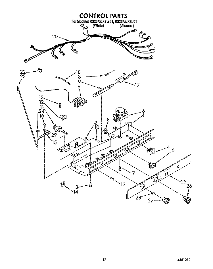 CONTROL Diagram and Parts List for RS25AWXZW01  Whirlpool Refrigerator