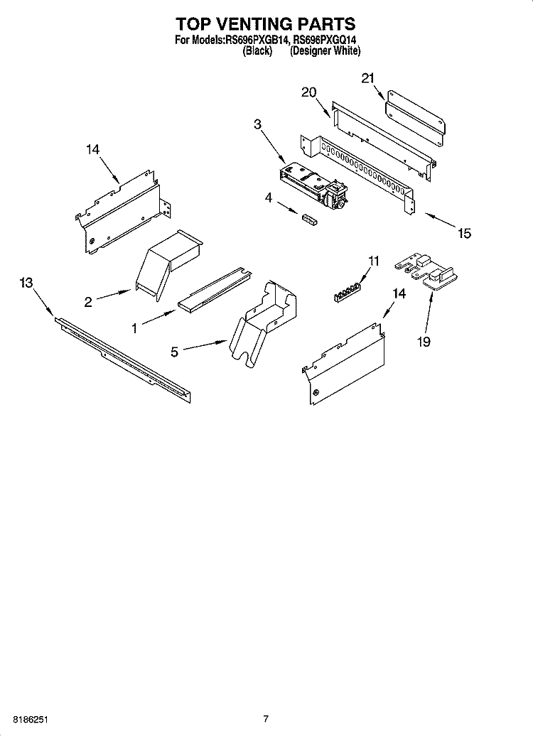 TOP VENTING PARTS Diagram and Parts List for RS696PXGQ14  Whirlpool Range
