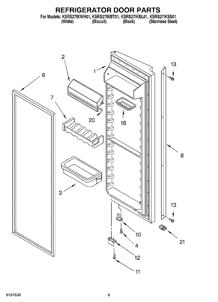 REFRIGERATOR DOOR Diagram and Parts List for KSRS27IKBL01  KitchenAid Refrigerator