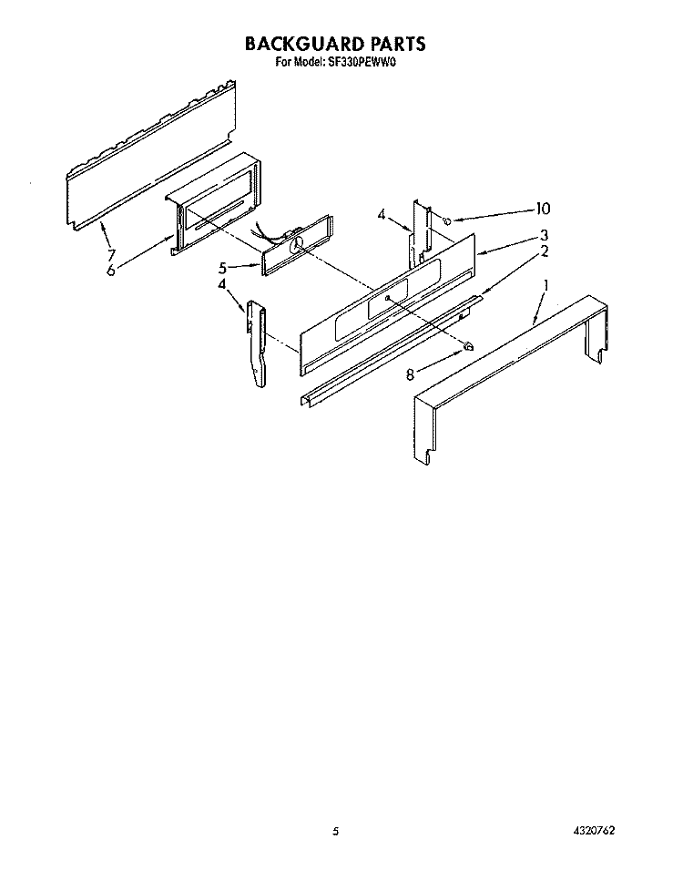 BACK GUARD Diagram and Parts List for SF330PEWW0  Whirlpool Range