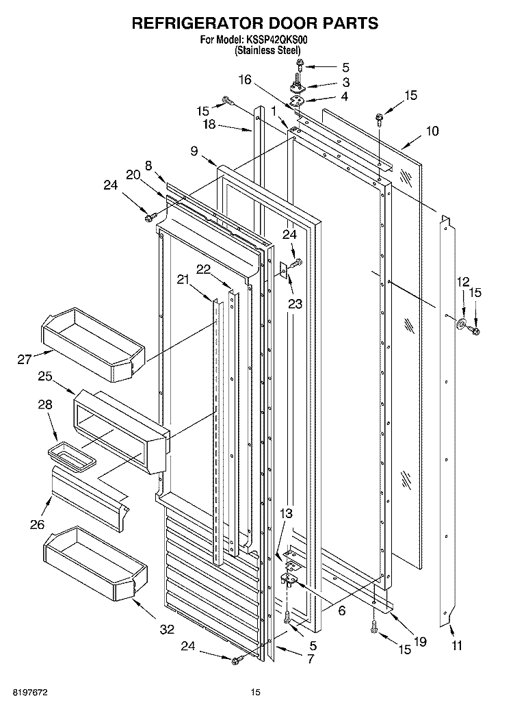 REFRIGERATOR DOOR Diagram and Parts List for KSSP42QKS00  KitchenAid Refrigerator