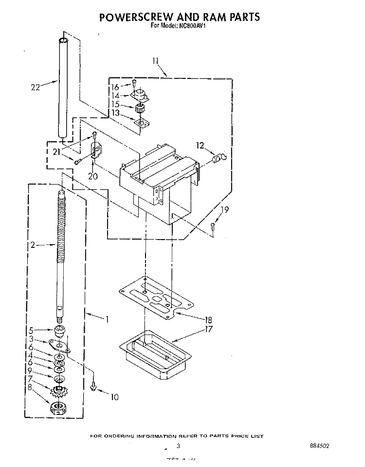 POWERSCREW AND RAM Diagram and Parts List for NC800AV1  Whirlpool Trash Compactor