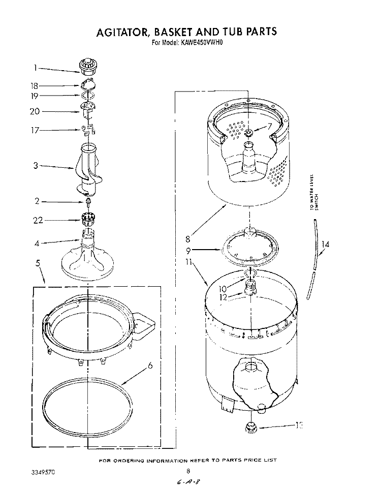 AGITATOR, BASKET AND TUB Diagram and Parts List for KAWE450VAL0  KitchenAid Washer