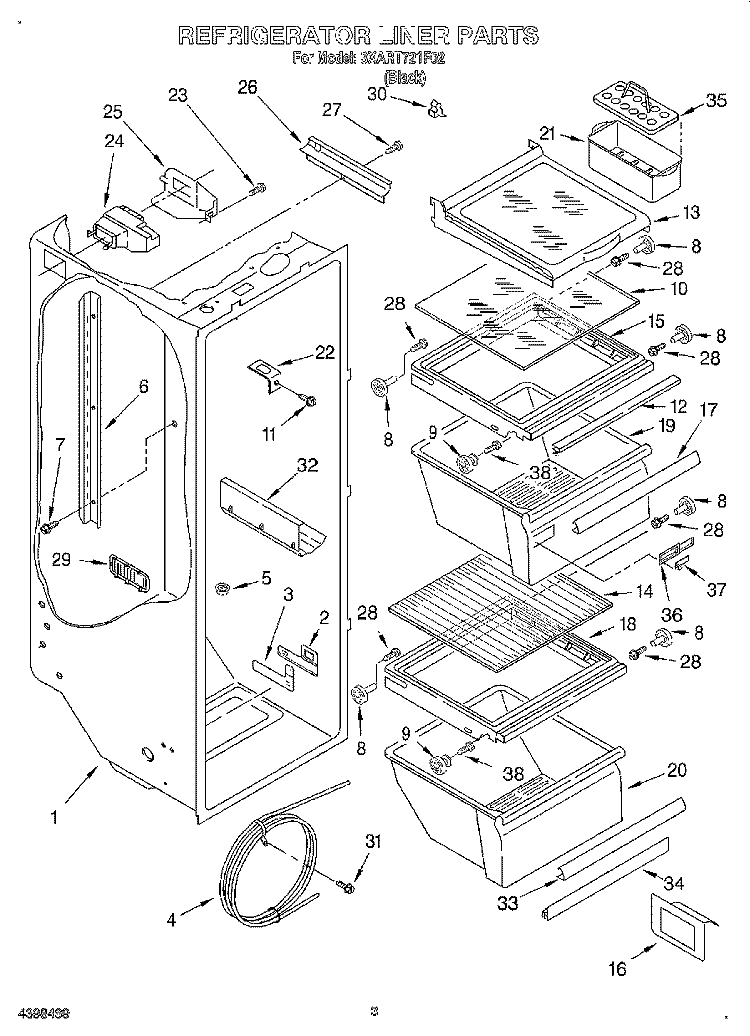 REFRIGERATOR LINER Diagram and Parts List for 3XART721F02  Whirlpool Refrigerator
