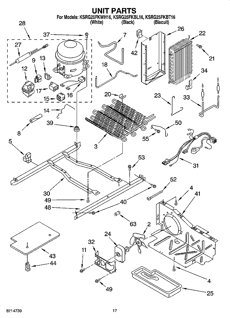 UNIT PARTS Diagram and Parts List for KSRG25FKBT16  KitchenAid Refrigerator