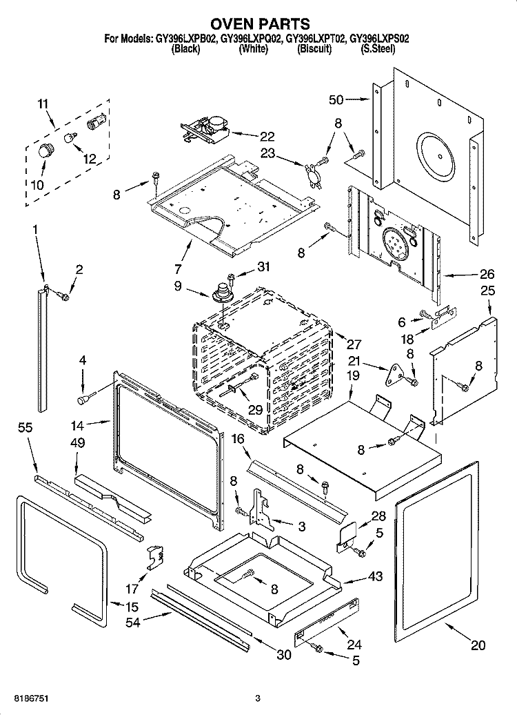 OVEN PARTS Diagram and Parts List for GY396LXPB02  Whirlpool Range