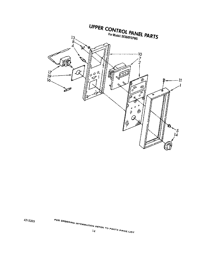 UPPER CONTROL PANEL, LIT/OPTIONAL Diagram and Parts List for SE960PEPW5  Whirlpool Range