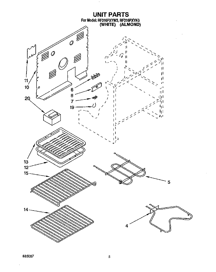 UNIT Diagram and Parts List for RF316PXYN3  Whirlpool Range
