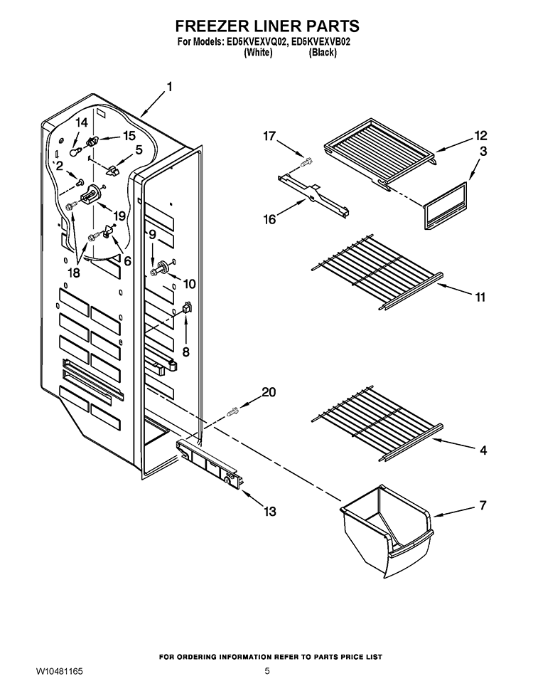 FREEZER LINER PARTS Diagram and Parts List for ED5KVEXVB02  Whirlpool Refrigerator