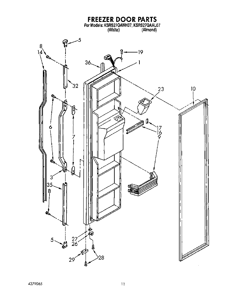 FREEZER DOOR Diagram and Parts List for KSRS27QAWH07  KitchenAid Refrigerator