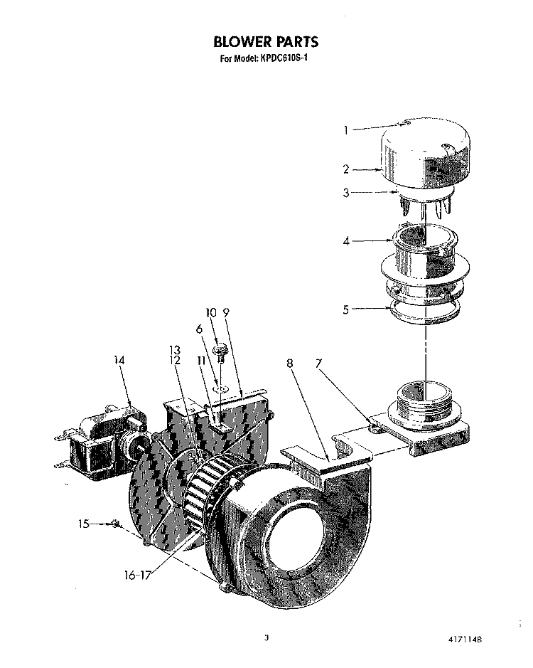 BLOWER Diagram and Parts List for KPDC610S1  KitchenAid Dishwasher