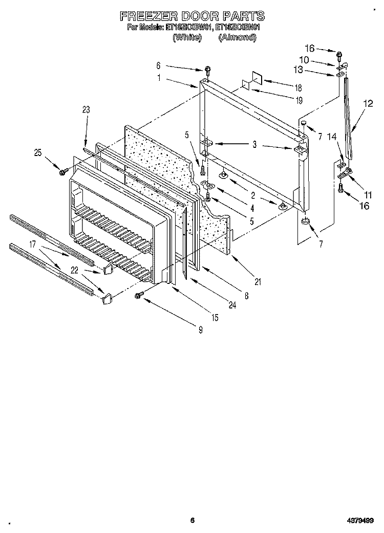 FREEZER DOOR Diagram and Parts List for ET18ZKXBN01  Whirlpool Refrigerator