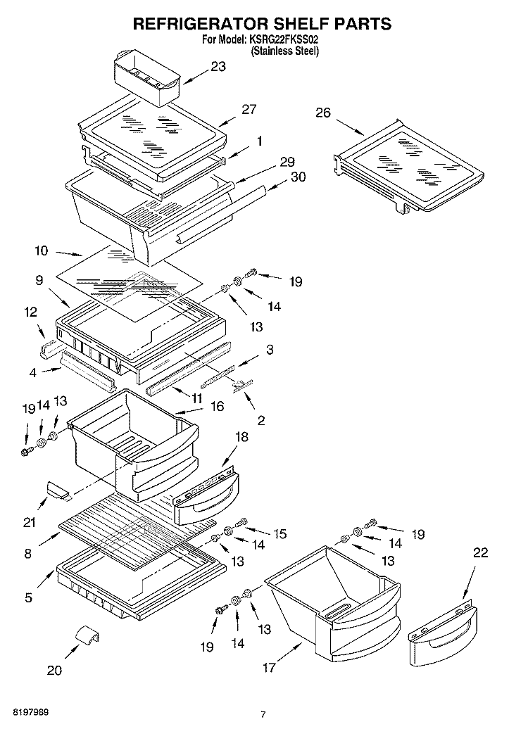 REFRIGERATOR SHELF Diagram and Parts List for KSRG22FKSS02  KitchenAid Refrigerator