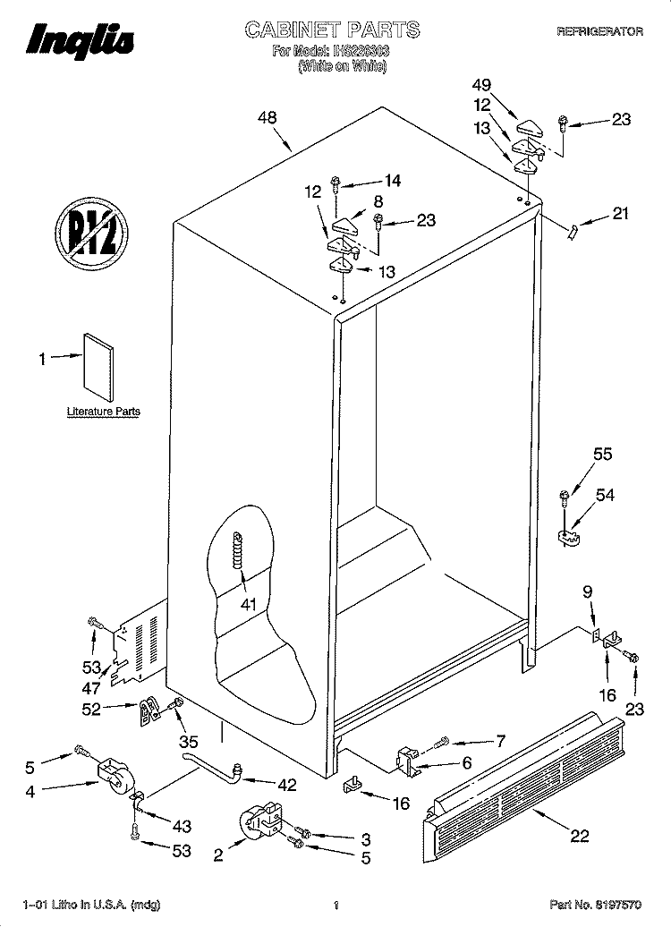 CABINET PARTS Diagram and Parts List for IHS226303  Inglis Refrigerator