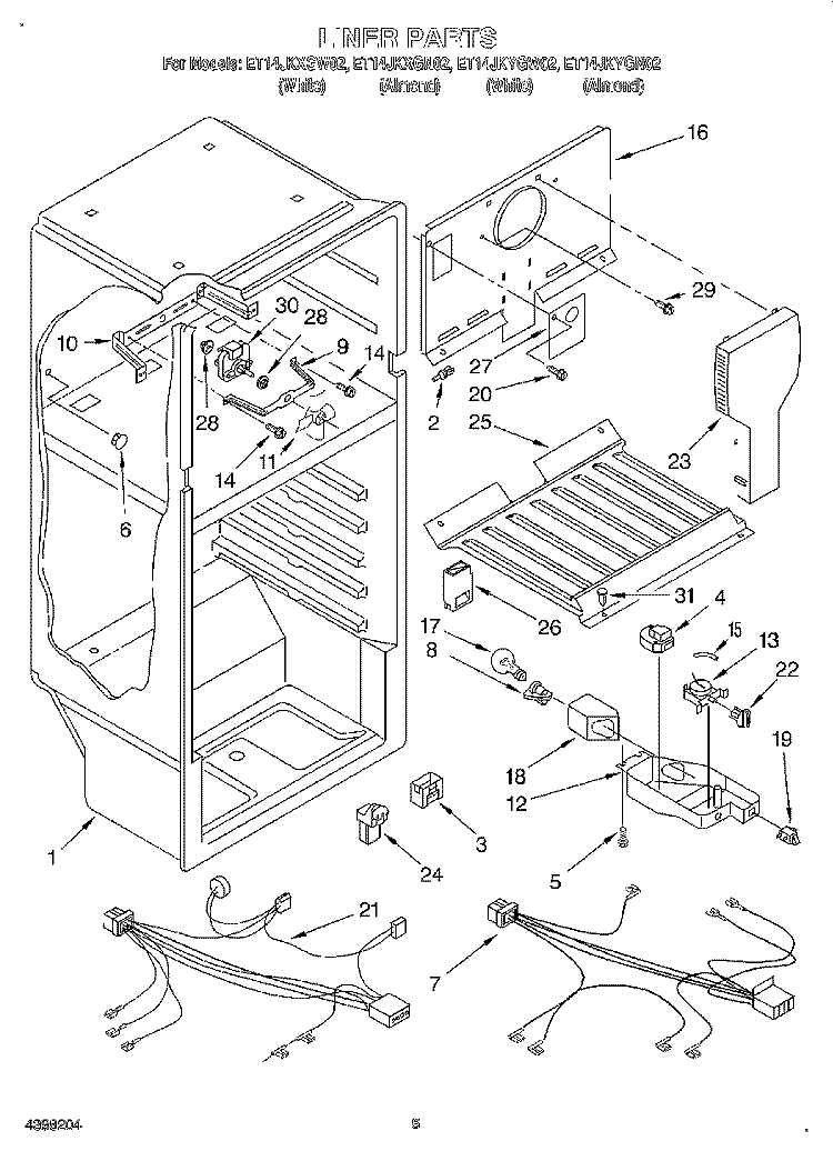 LINER, LIT/OPTIONAL Diagram and Parts List for ET14JKXGN02  Whirlpool Refrigerator