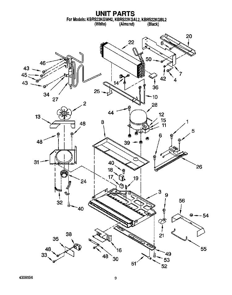 UNIT Diagram and Parts List for KBRS22KGBL2  KitchenAid Refrigerator