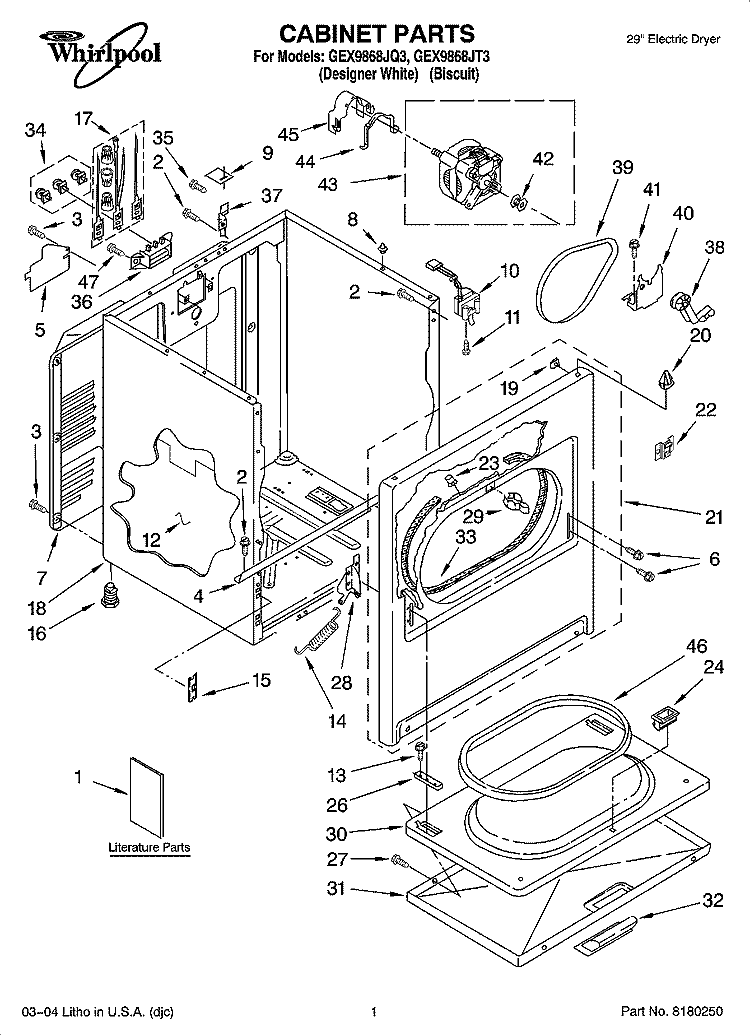 CABINET PARTS Diagram and Parts List for GEX9868JQ3  Whirlpool Dryer
