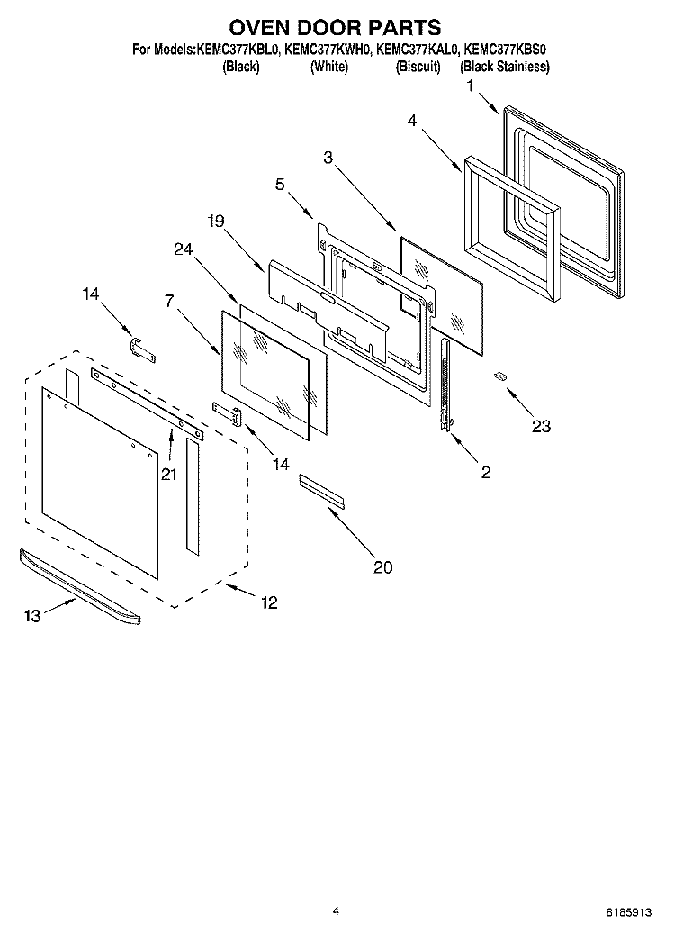 OVEN DOOR Diagram and Parts List for KEMC377KBS0  KitchenAid Microwave Oven Combo