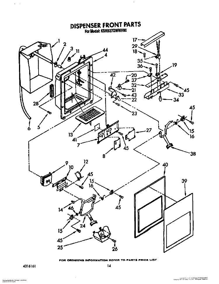 DISPENSER FRONT Diagram and Parts List for KSRB27QWWH00  KitchenAid Refrigerator