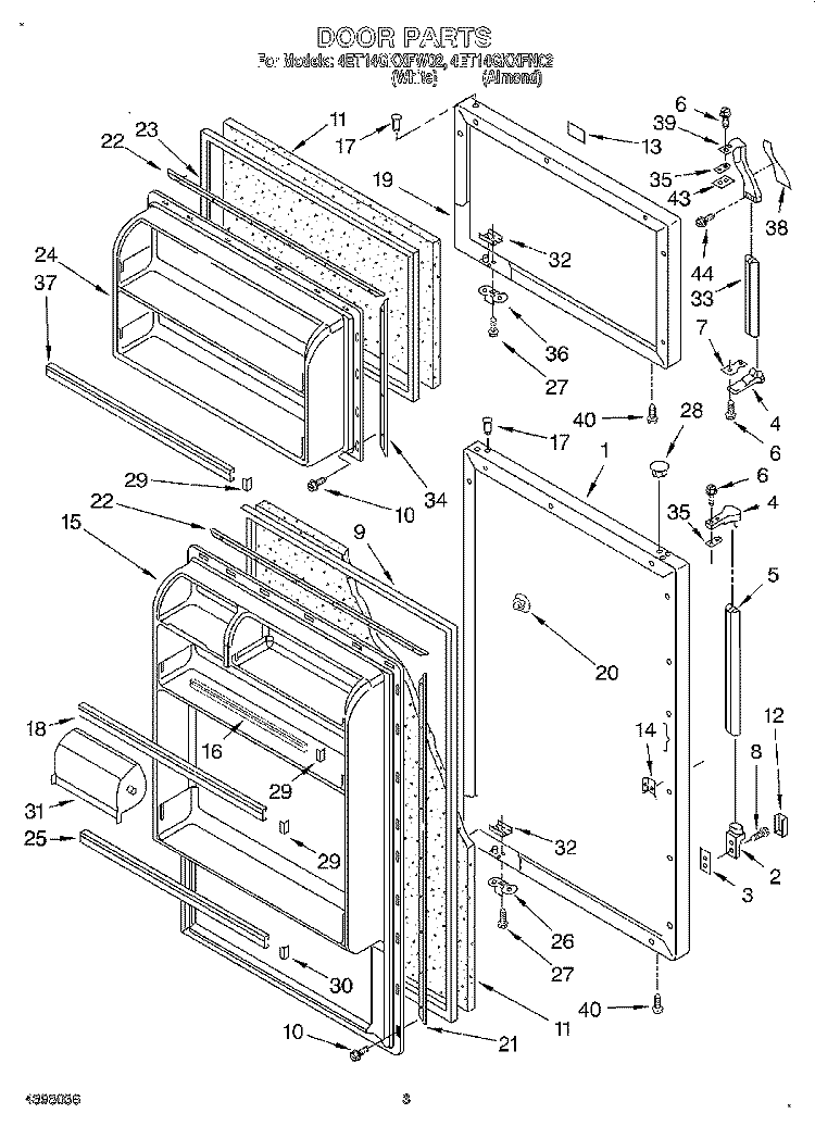 DOOR Diagram and Parts List for 4ET14GKXFN02  Whirlpool Refrigerator