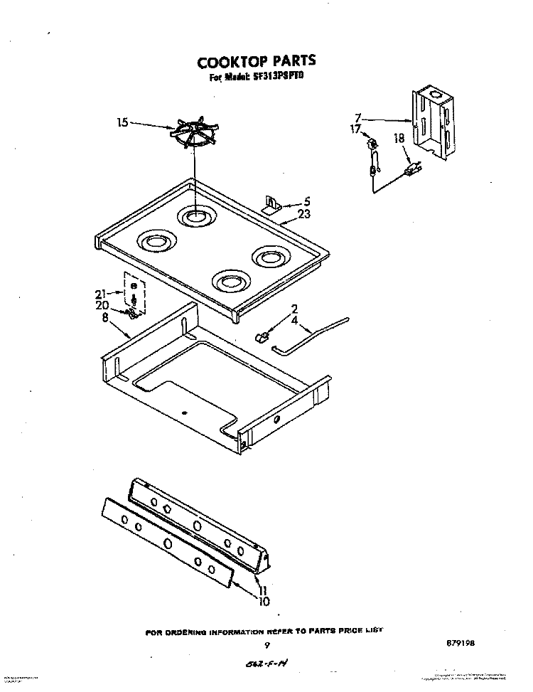 COOKTOP Diagram and Parts List for SF313PSPT0  Whirlpool Range