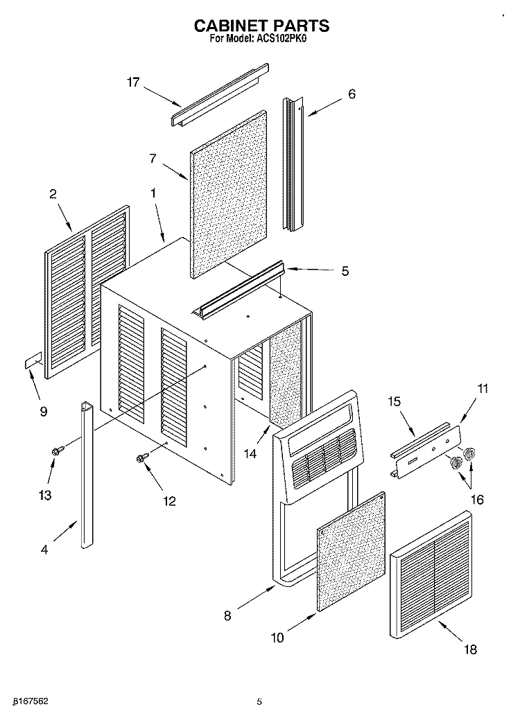 CABINET Diagram and Parts List for ACS102PK0  Whirlpool Air Conditioner